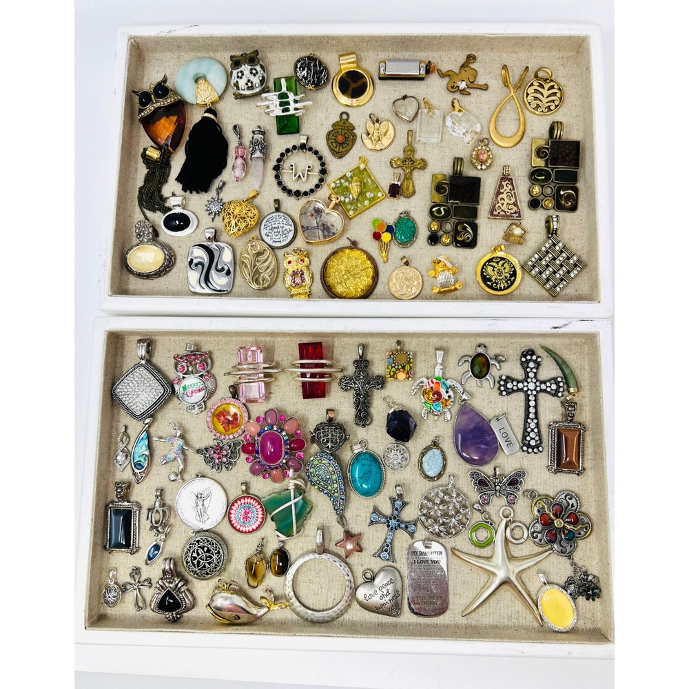 Vintage & Modern Gold & Silver Tone Assorted Necklace Pendant & Charm Lot of 80